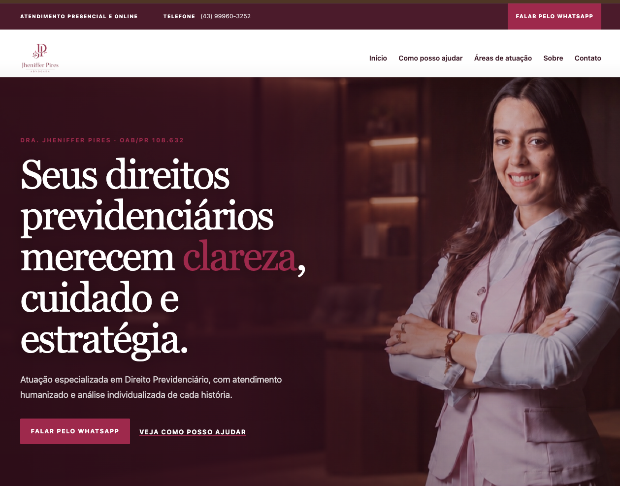 Site Jheniffer Pires, exemplo de projeto da 3X Sites